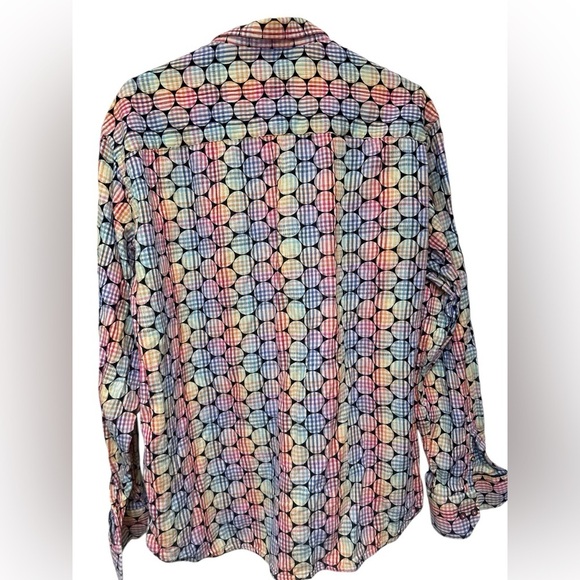 Luchiano Visconti Men's Long Sleeve Button Down Multicolor circles stripes shirt - Picture 2 of 6